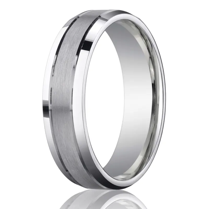 10K white gold 6mm. satin 6mm-Comfort-Fit-Satin-Finished-High-Polished-Bevel - main view