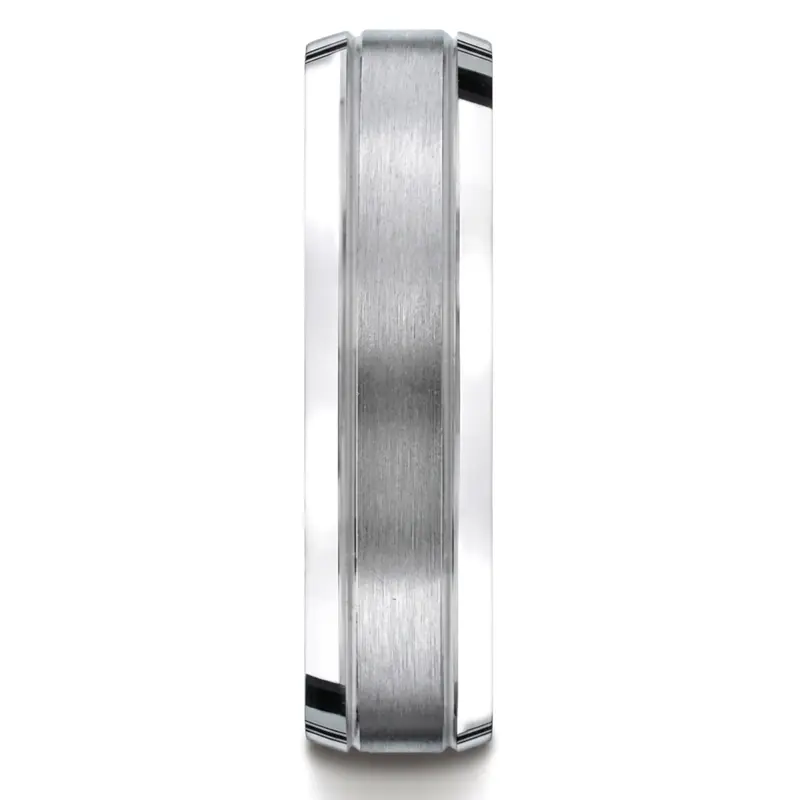 10K white gold 6mm. satin 6mm-Comfort-Fit-Satin-Finished-High-Polished-Bevel - alternate view 3