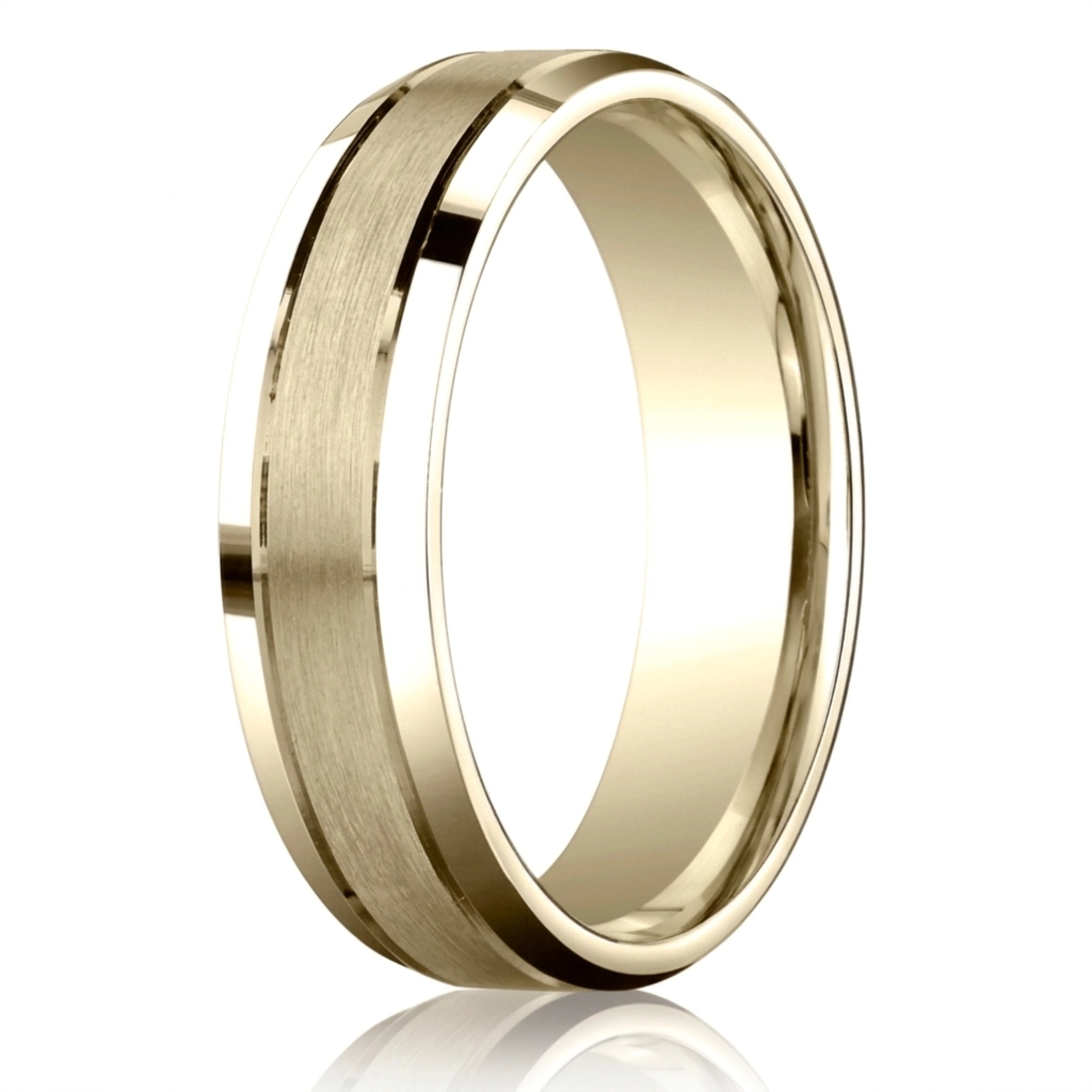 10K yellow gold 6mm. satin 6mm-Comfort-Fit-Satin-Finished-High-Polished-Bevel - alternate view 2