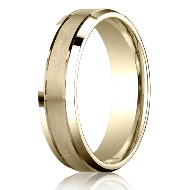 10K yellow gold 6mm. satin 6mm-Comfort-Fit-Satin-Finished-High-Polished-Bevel - alternate view 2