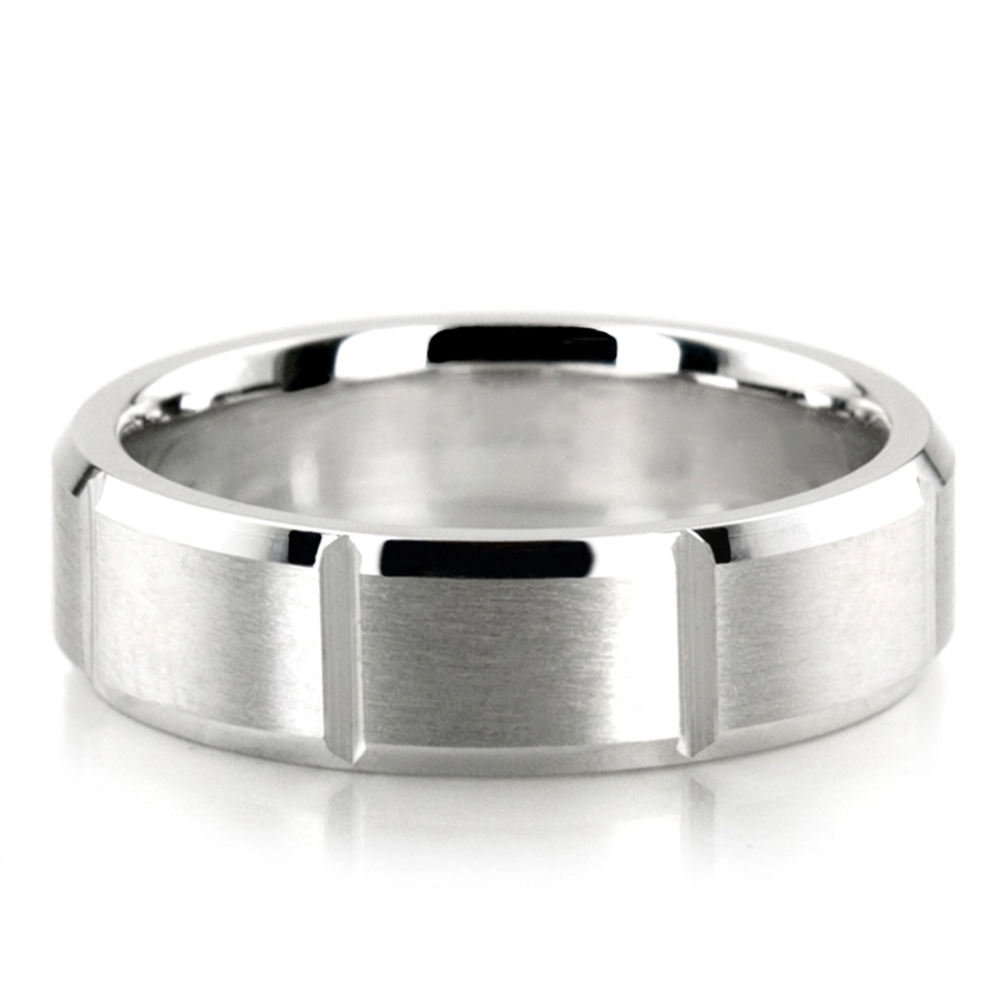 10K white gold 6mm. satin 6mm-Satin-Finished-Grooves-Carved-Band - main view