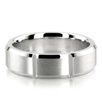 10K white gold 6mm. satin 6mm-Satin-Finished-Grooves-Carved-Band - main view thumbnail