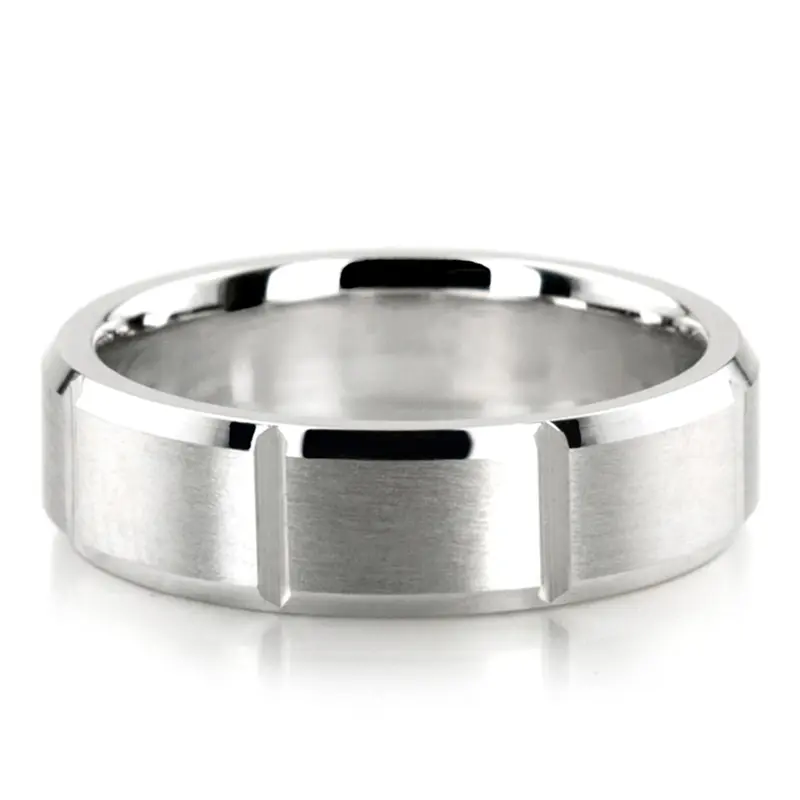 platinum 6mm. satin 6mm-Satin-Finished-Grooves-Carved-Band - main view