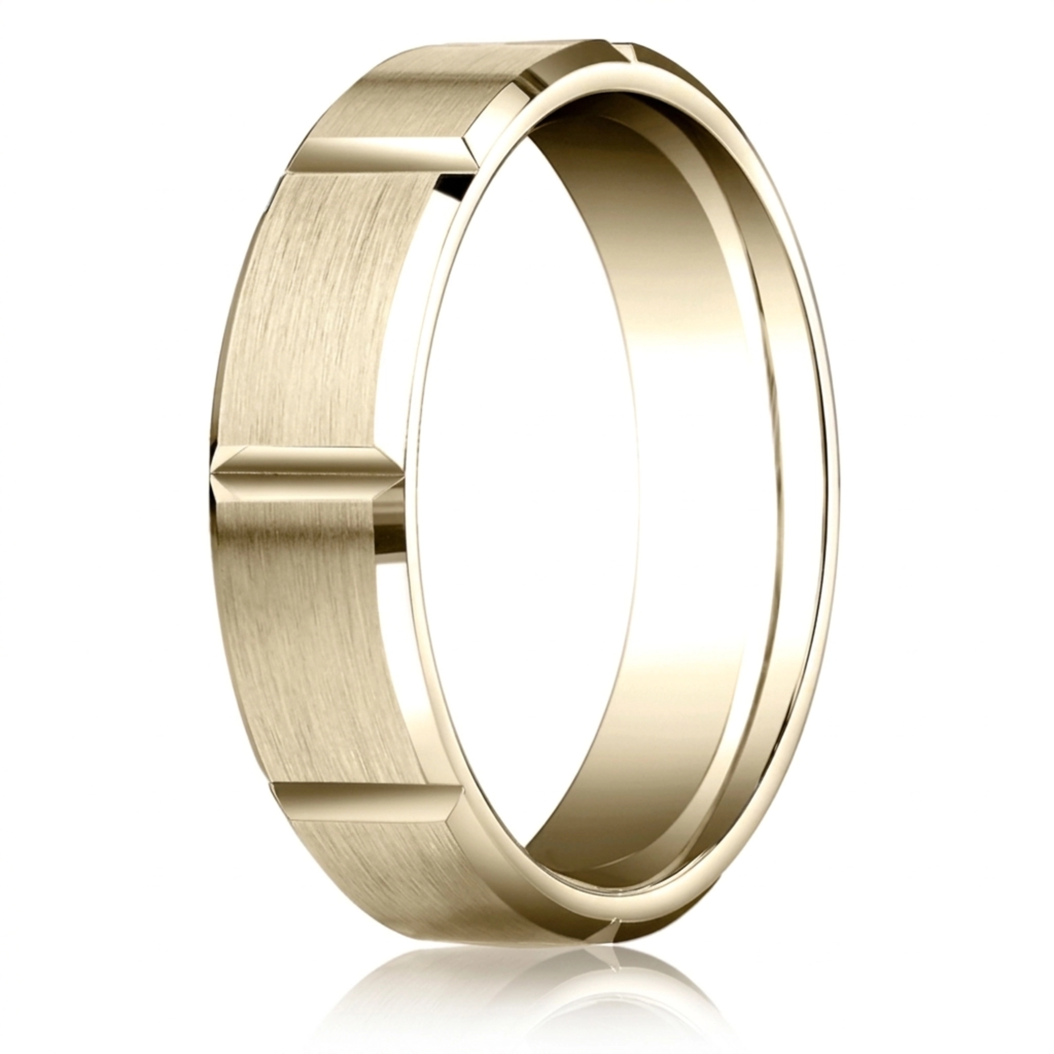 10K yellow gold 6mm. satin 6mm-Satin-Finished-Grooves-Carved-Band - alternate view 3