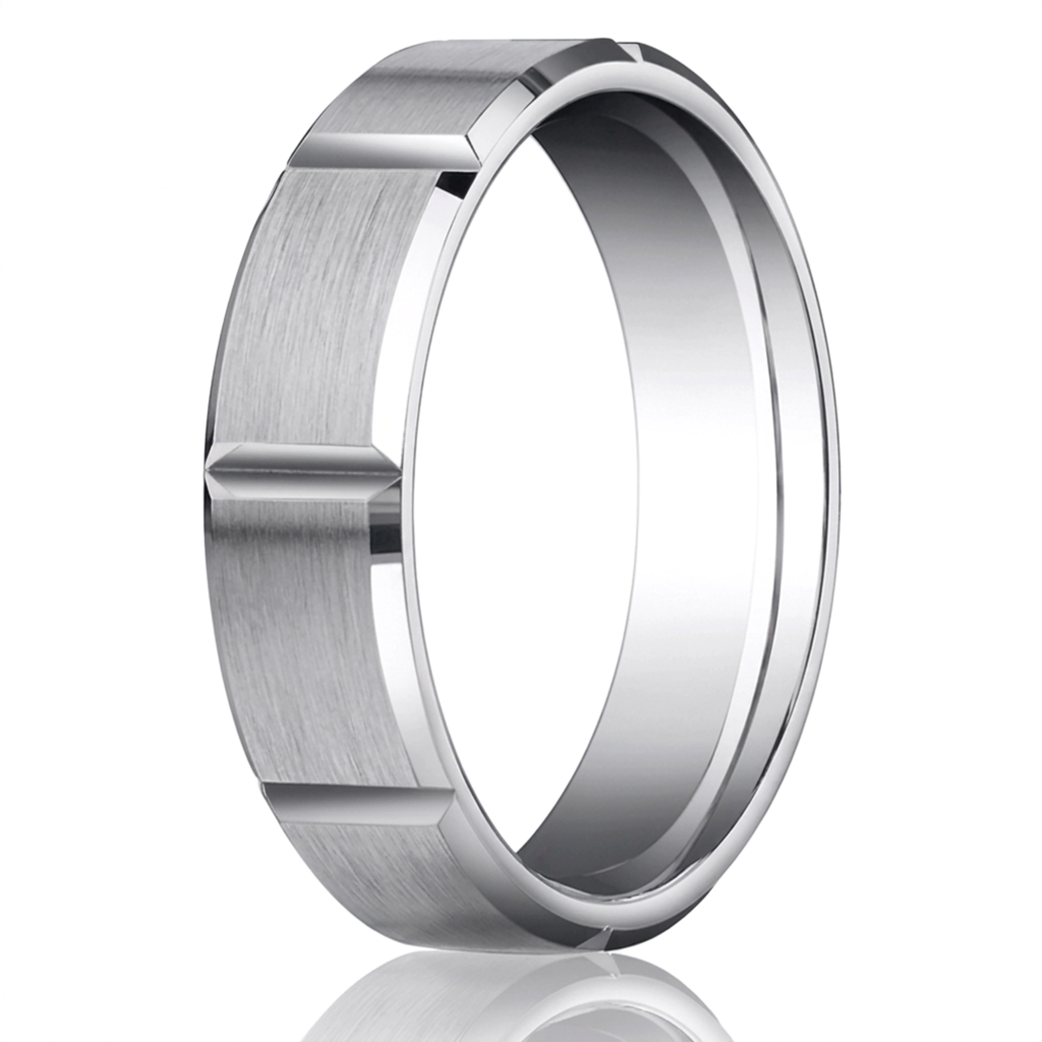 10K white gold 6mm. satin 6mm-Satin-Finished-Grooves-Carved-Band - alternate view 4