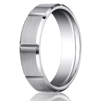 10K white gold 6mm. satin 6mm-Satin-Finished-Grooves-Carved-Band - alternate view 4 thumbnail