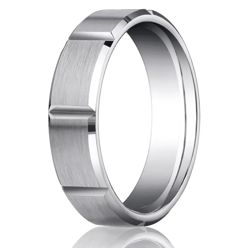 platinum 6mm. satin 6mm-Satin-Finished-Grooves-Carved-Band - alternate view 4