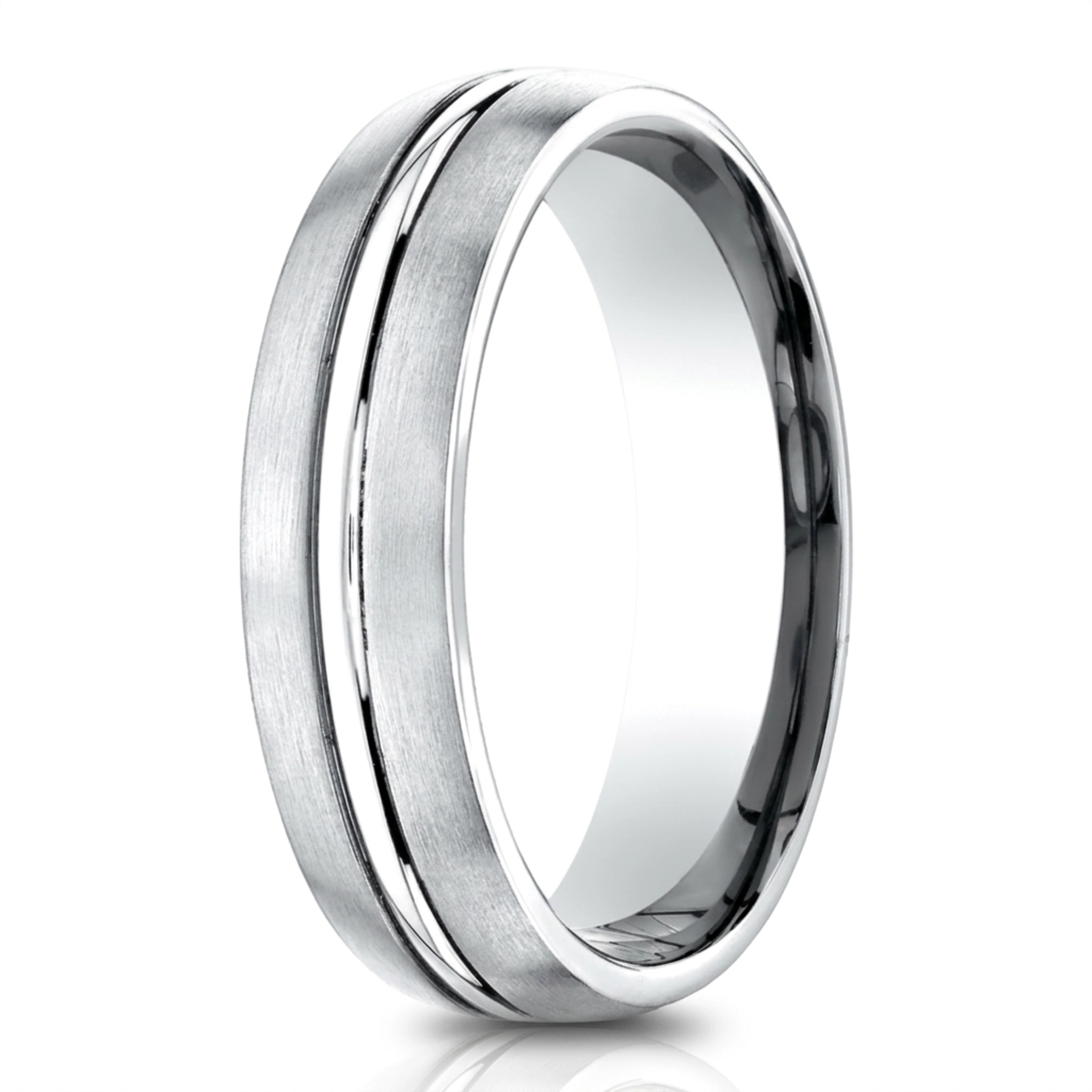 14K white gold 6.5mm satin Satin-High-Polished-Center-Cut-Carved-Design-Band - alternate view 3