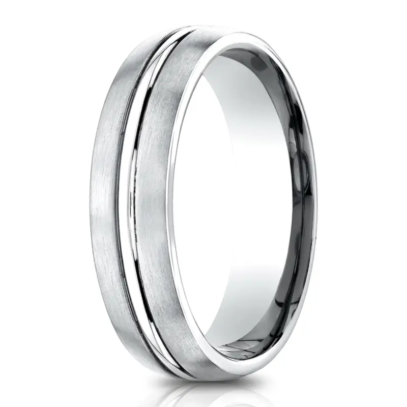 14K white gold 6.5mm satin Satin-High-Polished-Center-Cut-Carved-Design-Band - alternate view 3