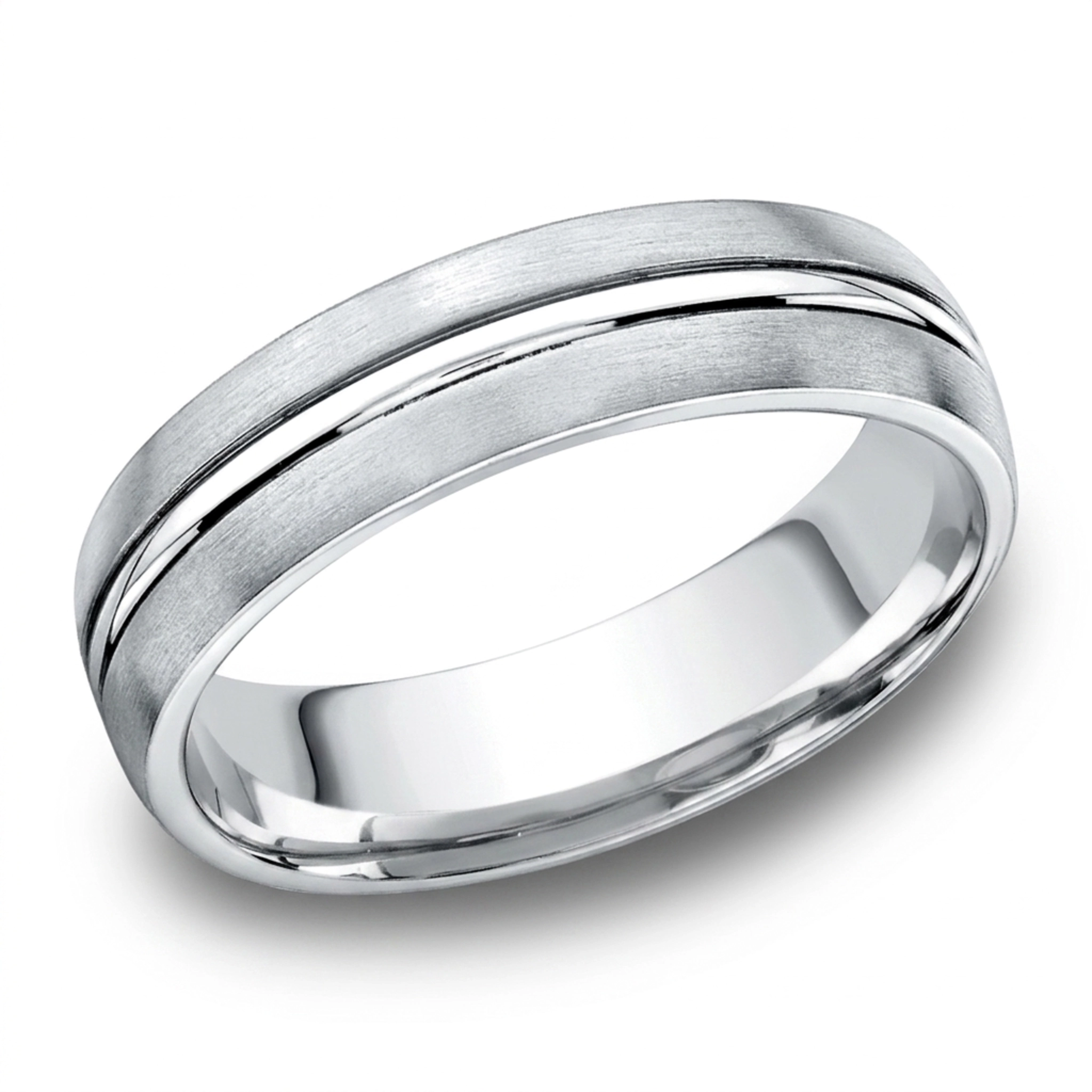 14K white gold 6.5mm satin Satin-High-Polished-Center-Cut-Carved-Design-Band - alternate view 5