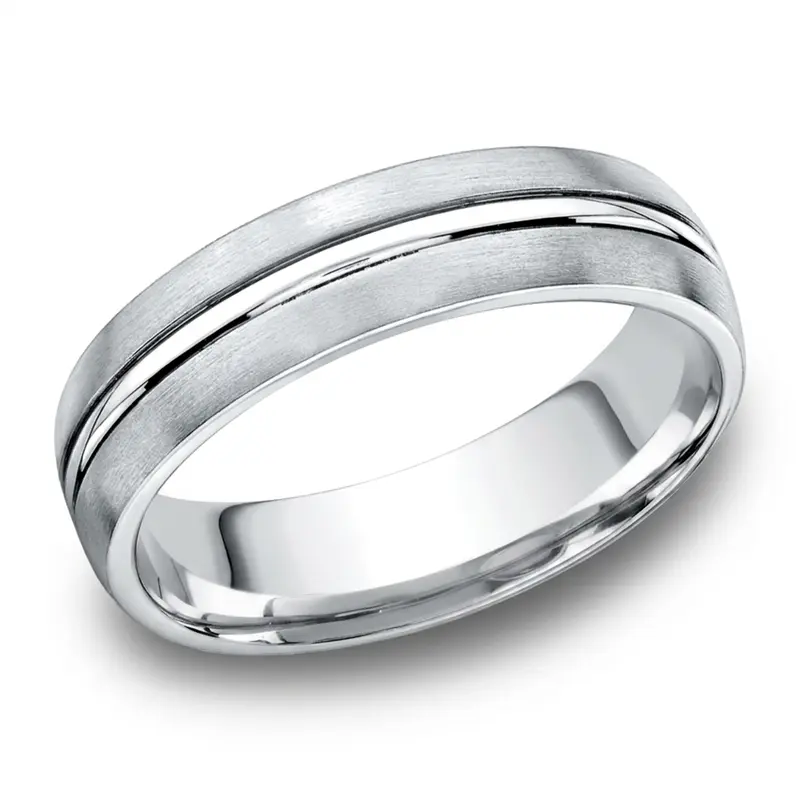 14K white gold 6.5mm satin Satin-High-Polished-Center-Cut-Carved-Design-Band - alternate view 5