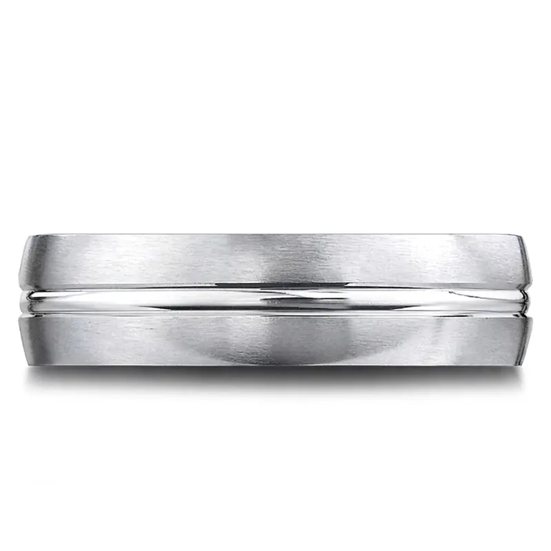 14K white gold 6.5mm satin Satin-High-Polished-Center-Cut-Carved-Design-Band - main view