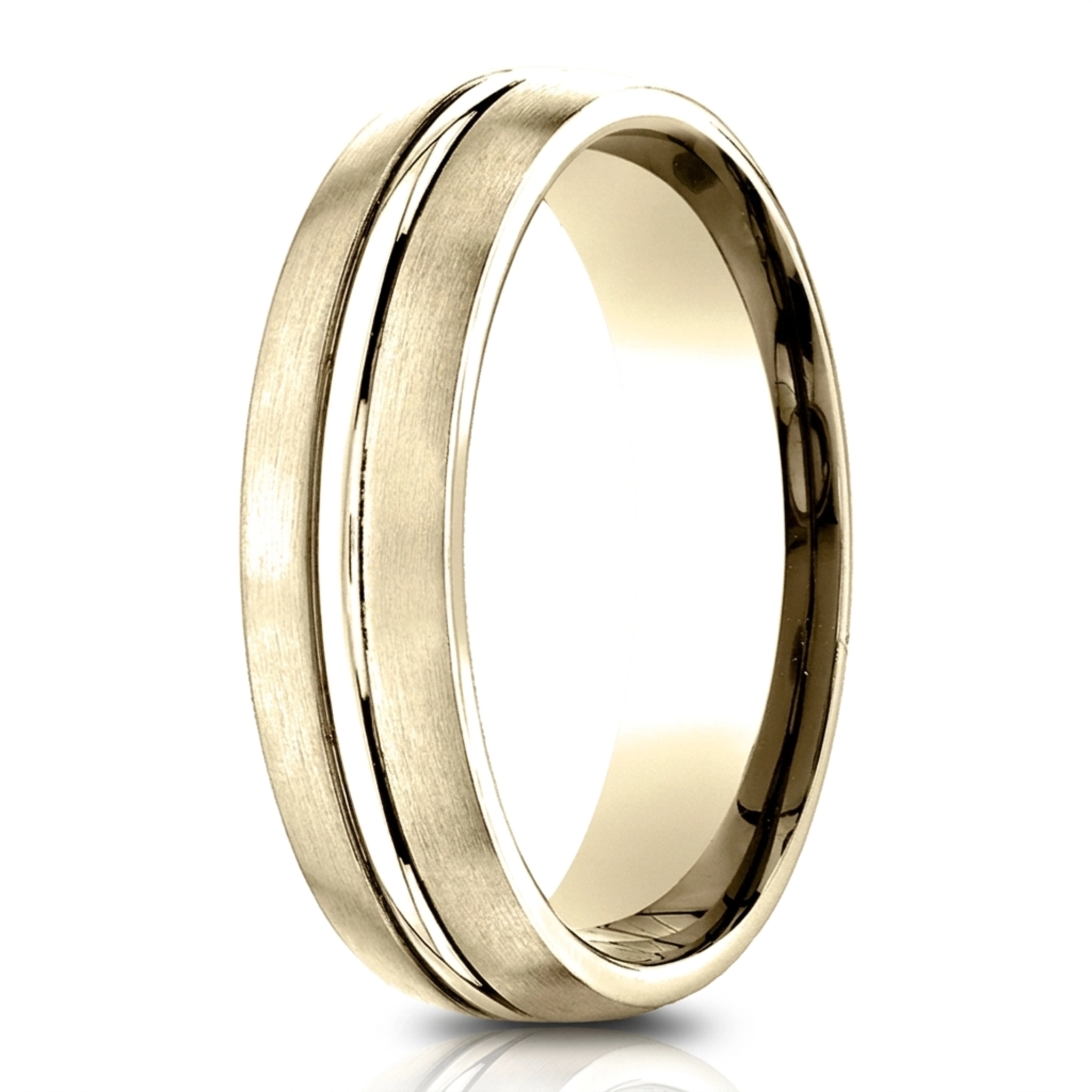 14K yellow gold 6.5mm satin Satin-High-Polished-Center-Cut-Carved-Design-Band - alternate view 4