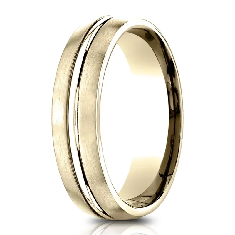 14K yellow gold 6.5mm satin Satin-High-Polished-Center-Cut-Carved-Design-Band - alternate view 4