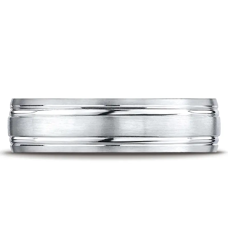 14K white gold 6.5mm satin Light-Comfort-Satin-Finished-with-Parallel-Grooves - alternate view 2