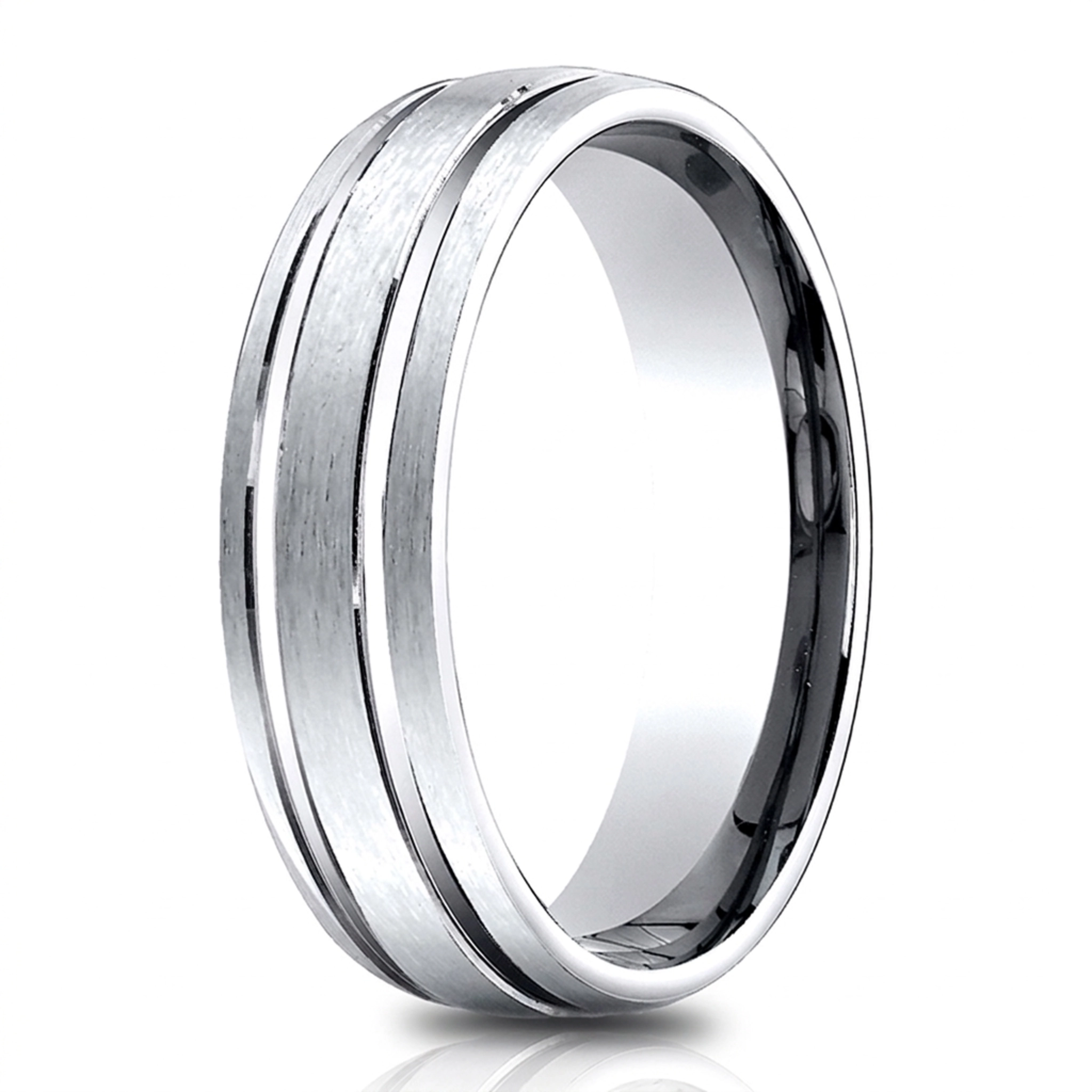 14K white gold 6.5mm satin Light-Comfort-Satin-Finished-with-Parallel-Grooves - alternate view 4