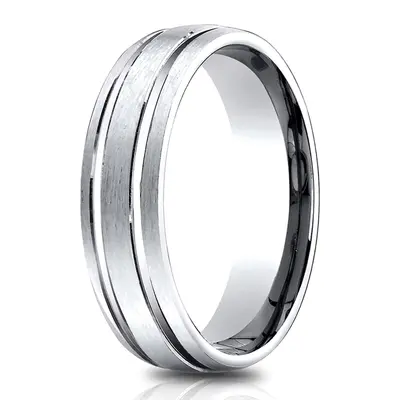 14K white gold 6.5mm satin Light-Comfort-Satin-Finished-with-Parallel-Grooves - alternate view 4 thumbnail