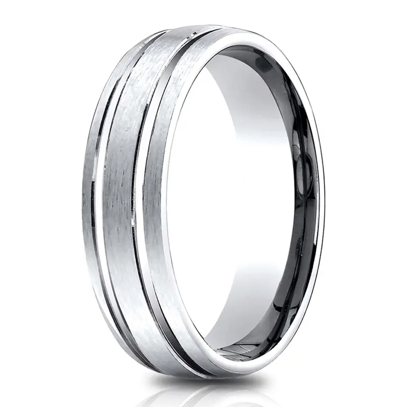 14K white gold 6.5mm satin Light-Comfort-Satin-Finished-with-Parallel-Grooves - alternate view 4