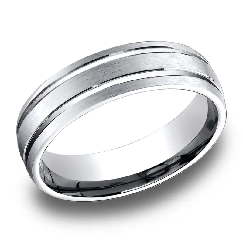 14K white gold 6.5mm satin Light-Comfort-Satin-Finished-with-Parallel-Grooves - alternate view 5