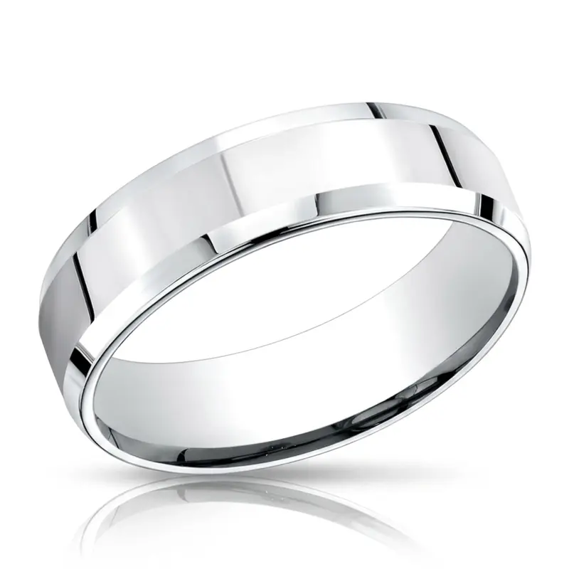 14K white gold 6.5mm high polish Light-Comfort-High-Polished-Carved-Design-Band - alternate view 3