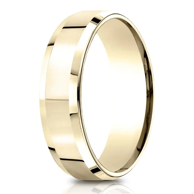 14K yellow gold 6.5mm high polish Light-Comfort-High-Polished-Carved-Design-Band - main view