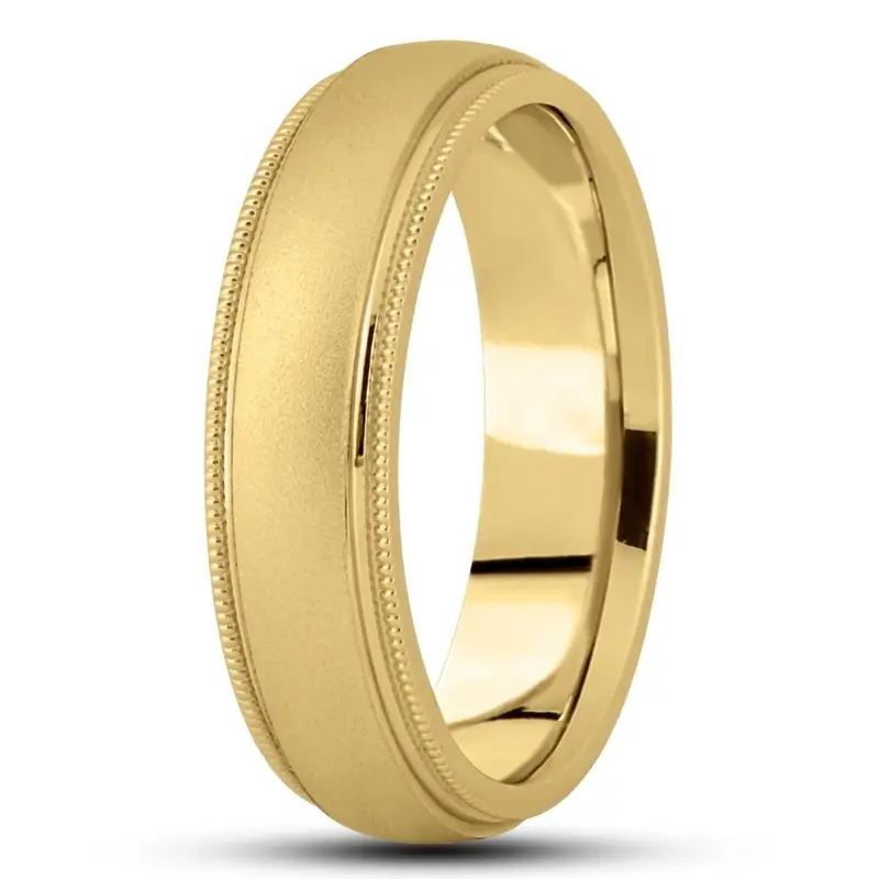 10K yellow gold 7mm. sand blast basic-carved-simple-wedding-ring - alternate view 2