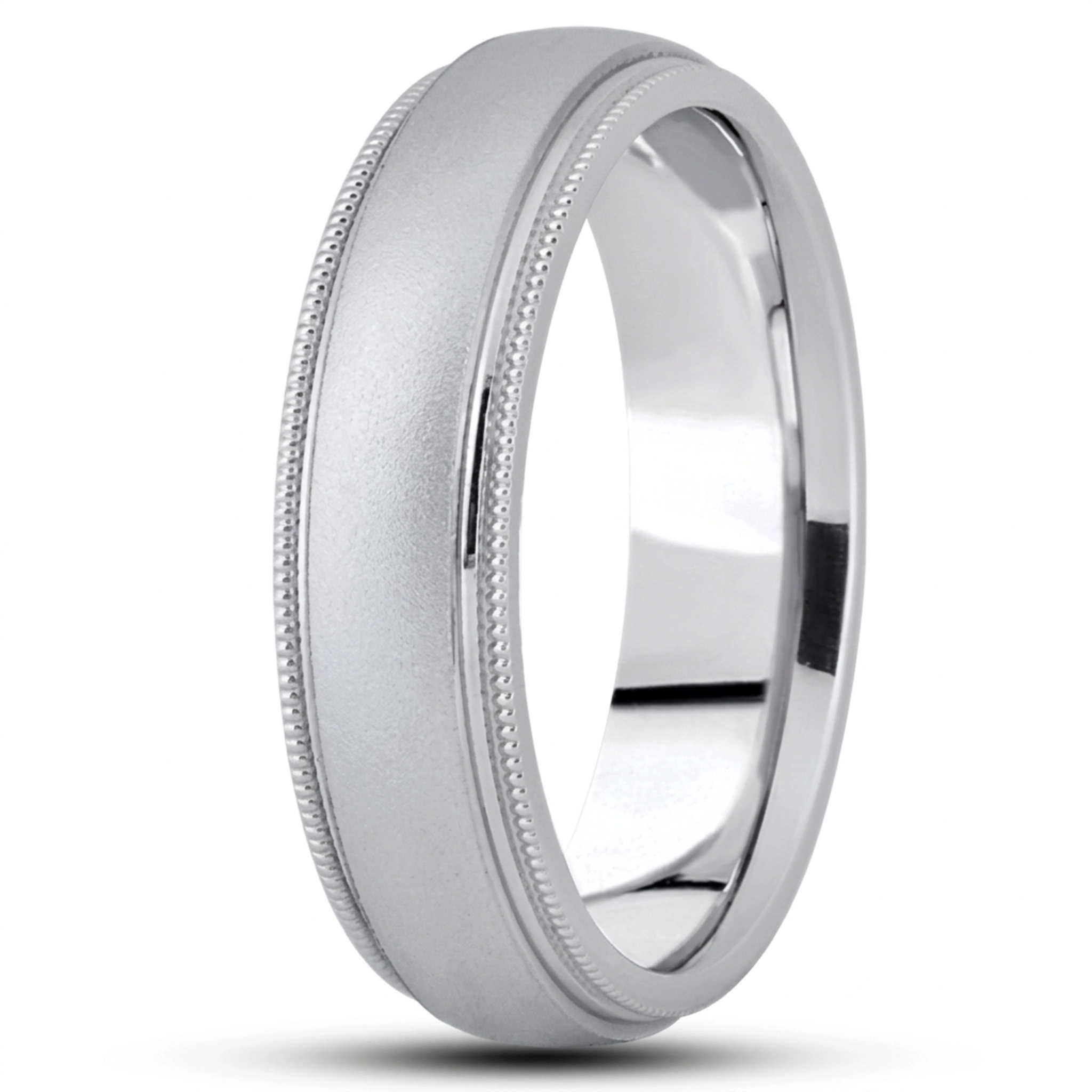 10K white gold 7mm. sand blast basic-carved-simple-wedding-ring - main view