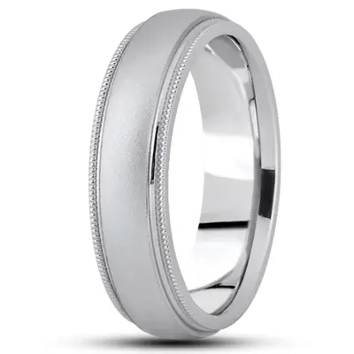 10K white gold 7mm. sand blast basic-carved-simple-wedding-ring - main view thumbnail
