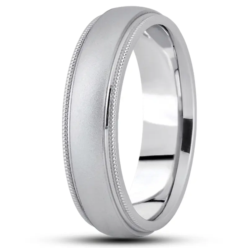 10K white gold 7mm. sand blast basic-carved-simple-wedding-ring - main view