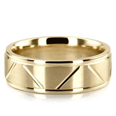 10K yellow gold 7mm. satin basic-diamond-carved-wedding-band - alternate view 2 thumbnail