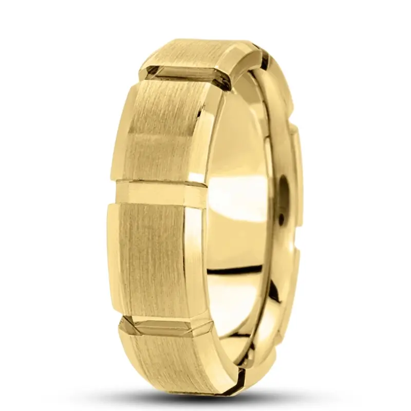 14K yellow gold 8mm. satin basic-diamond-carved-wedding-ring - main view