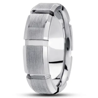 10K white gold 8mm. satin basic-diamond-carved-wedding-ring - main view thumbnail
