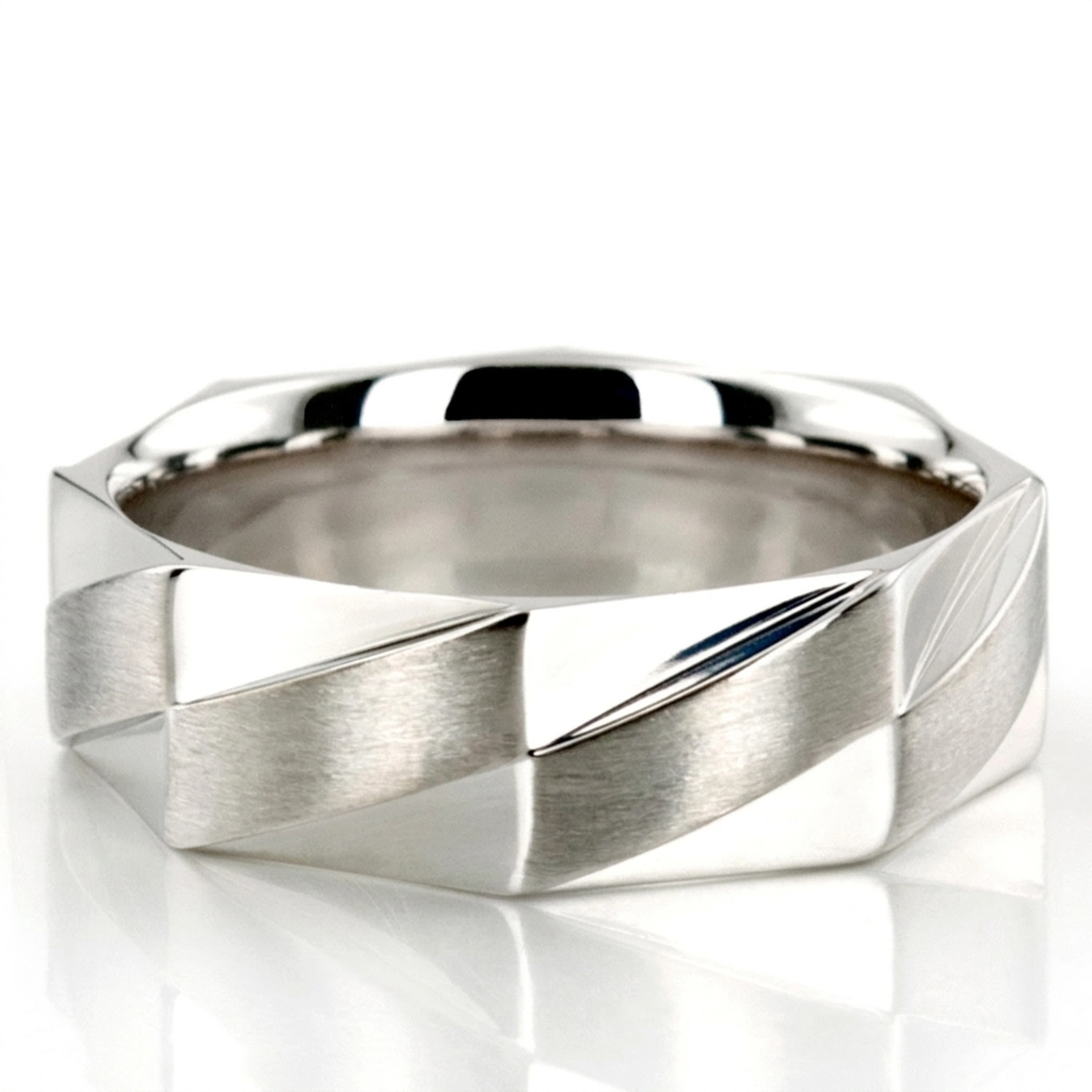 10K white gold 7mm. satin basic-diamond-carved-wedding-band - main view