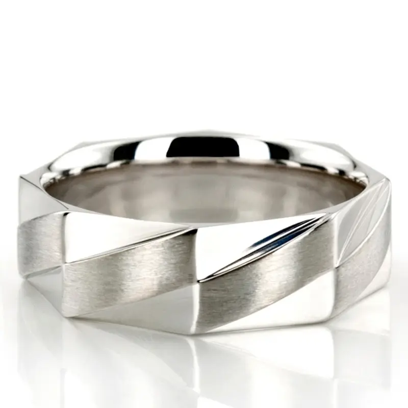 10K white gold 7mm. satin basic-diamond-carved-wedding-band - main view