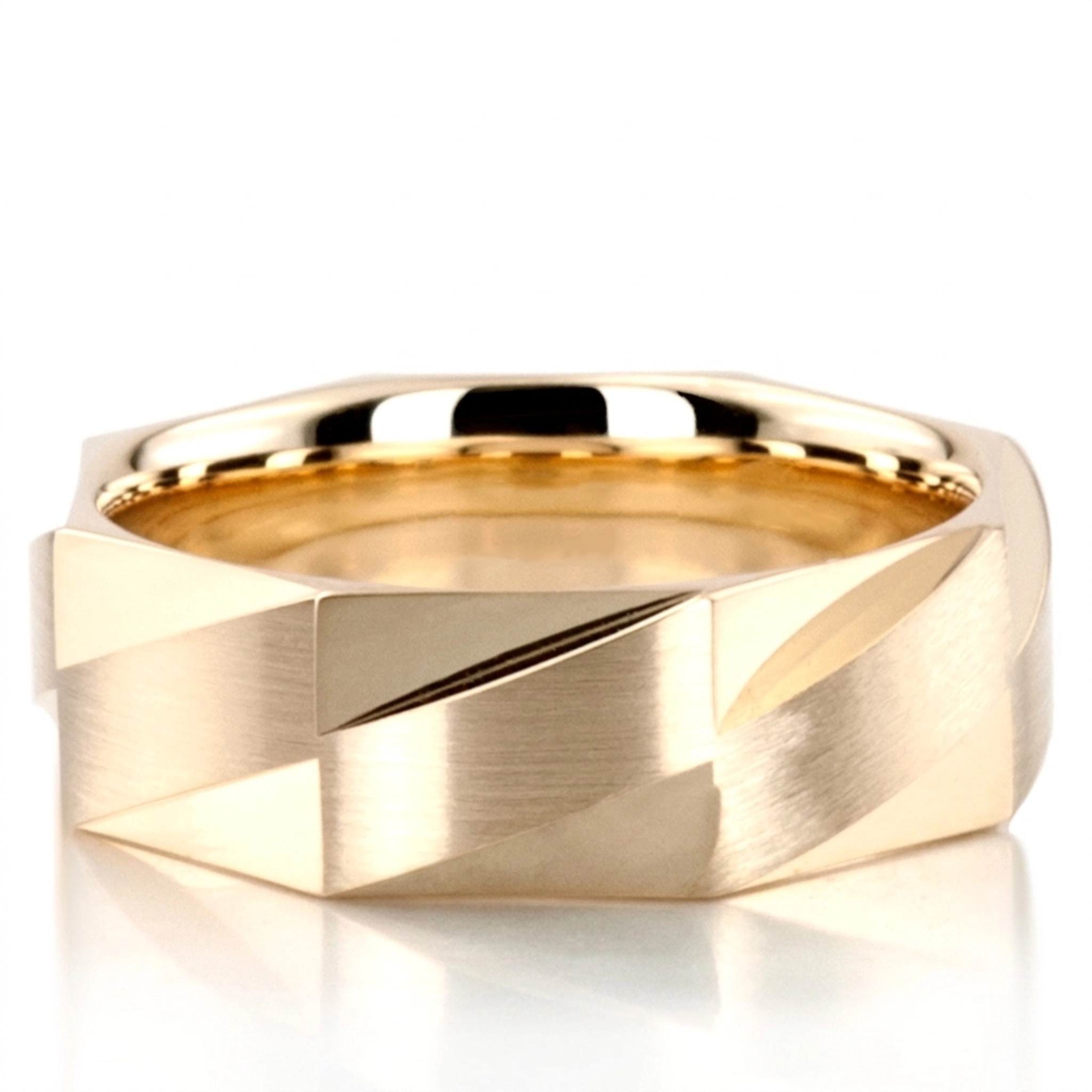 10K yellow gold 7mm. satin basic-diamond-carved-wedding-band - alternate view 2