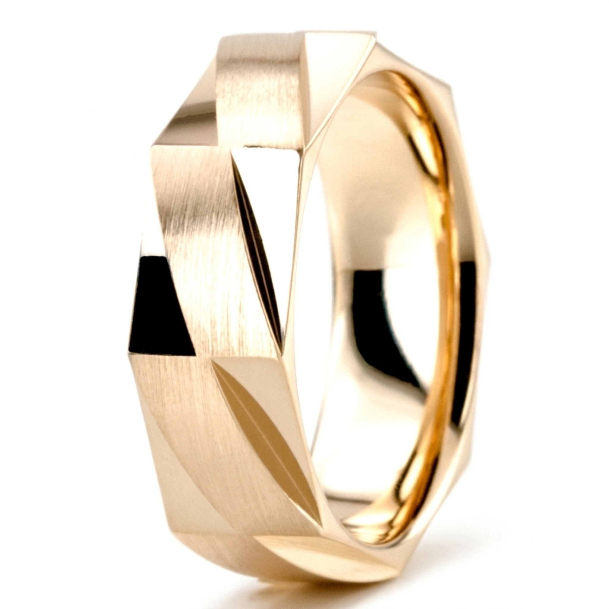 10K yellow gold 7mm. satin basic-diamond-carved-wedding-band - alternate view 4