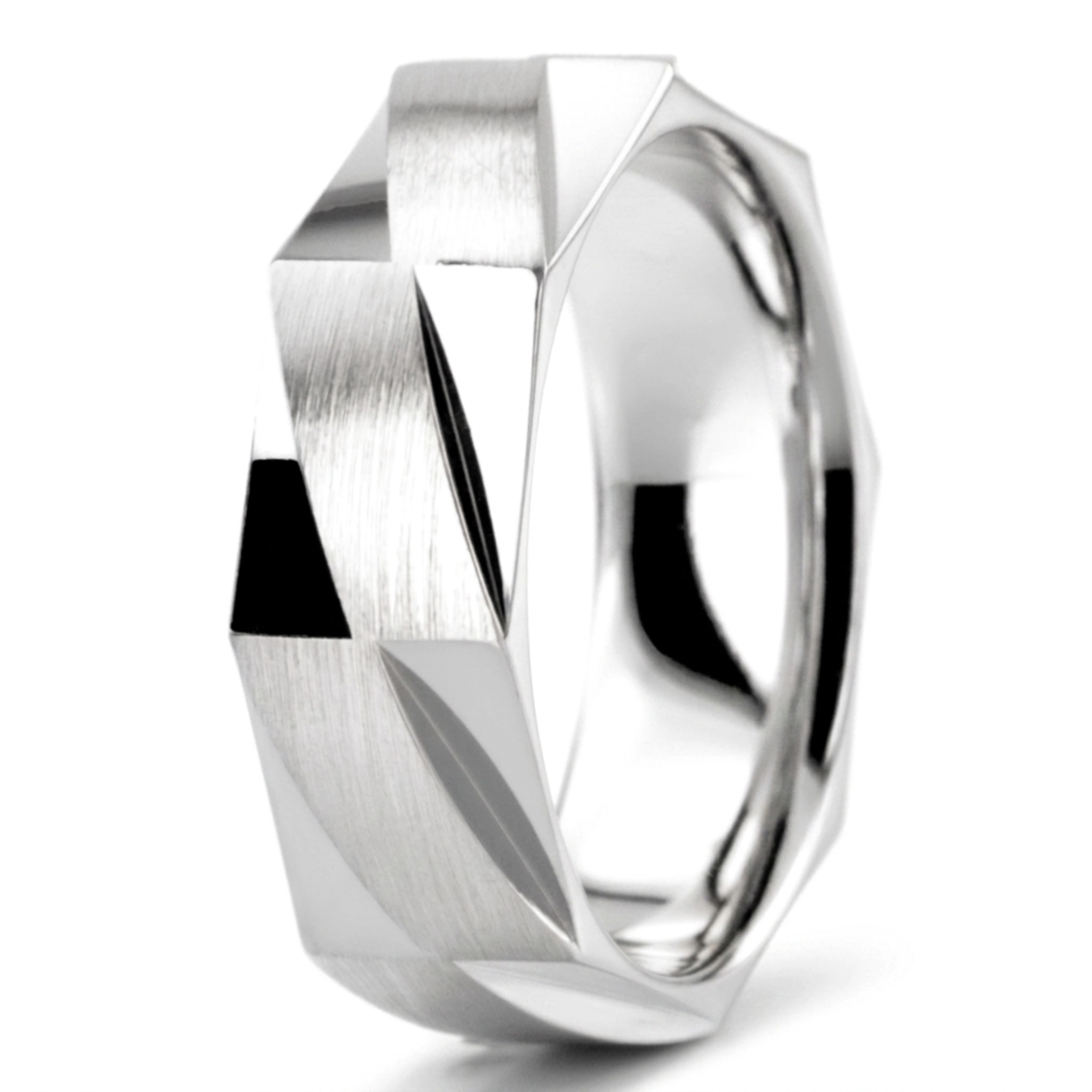10K white gold 7mm. satin basic-diamond-carved-wedding-band - alternate view 3