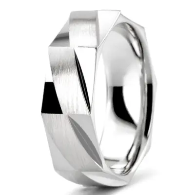 10K white gold 7mm. satin basic-diamond-carved-wedding-band - alternate view 3 thumbnail