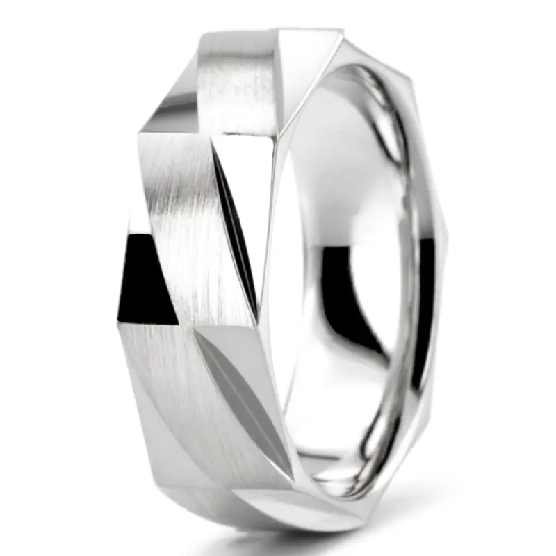 10K white gold 7mm. satin basic-diamond-carved-wedding-band - alternate view 3