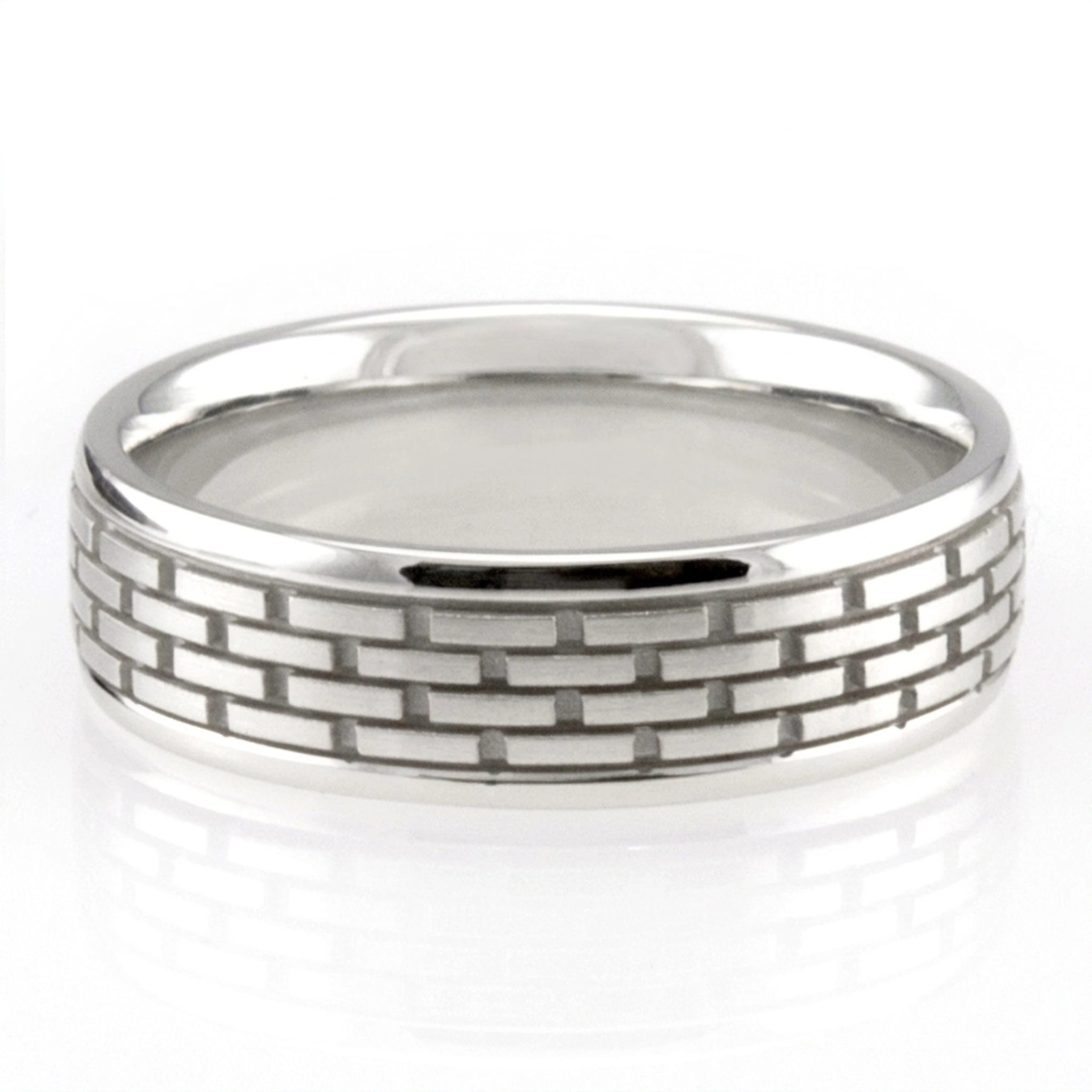 10K white gold 7mm. satin basic-diamond-carved-wedding-ring - main view