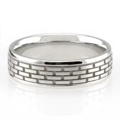 10K white gold 7mm. satin basic-diamond-carved-wedding-ring - main view thumbnail