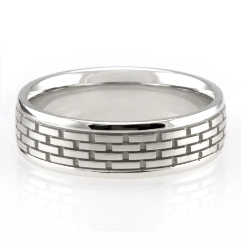 18K white gold 7mm. satin basic-diamond-carved-wedding-ring - main view
