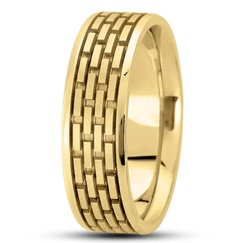 18K yellow gold 7mm. satin basic-diamond-carved-wedding-ring - alternate view 4
