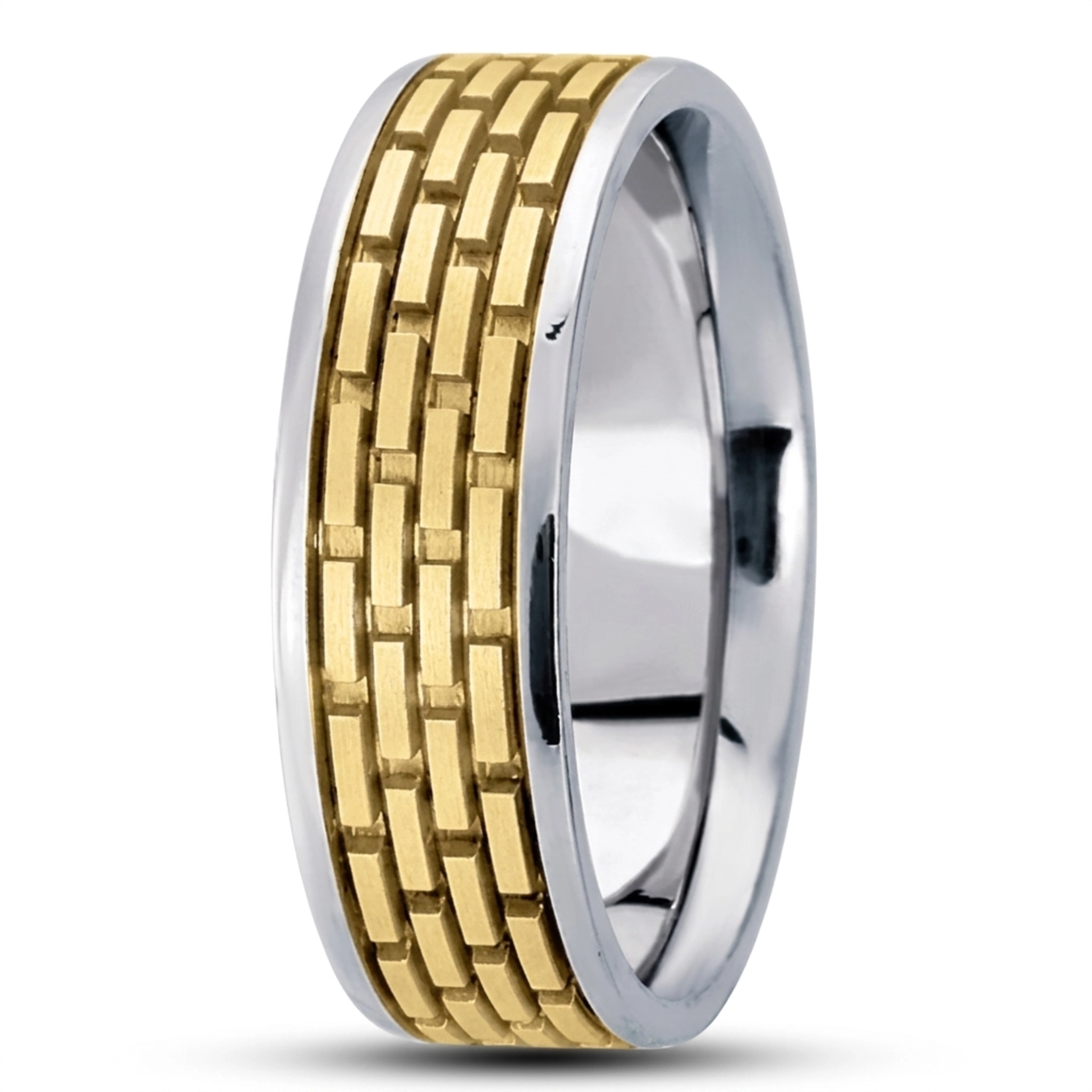 10K white-yellow-white gold 7mm. satin basic-diamond-carved-wedding-ring - alternate view 3