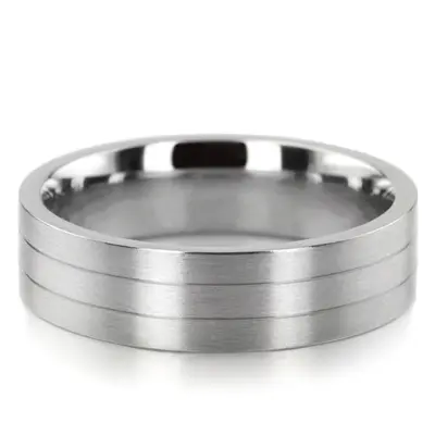 Benchmark 6mm Comfort-Fit Satin-Finished with Parallel Center Cuts Carved Design Band