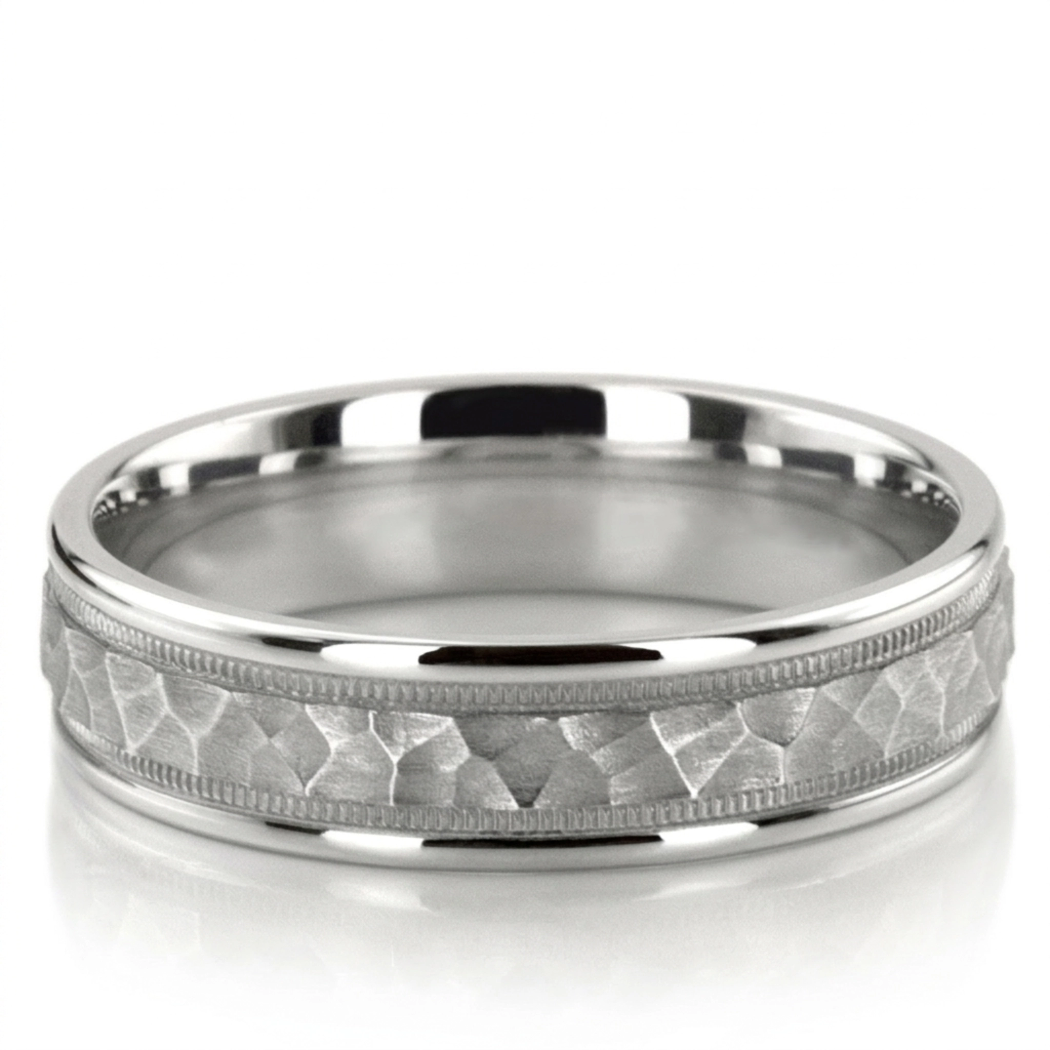 10K white gold 6mm. hammer 6mm-Hammered-Finished-with-Milgrain-Band - main view