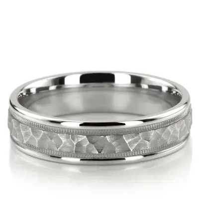 Benchmark 6mm Hammered-Finished with Milgrain Band