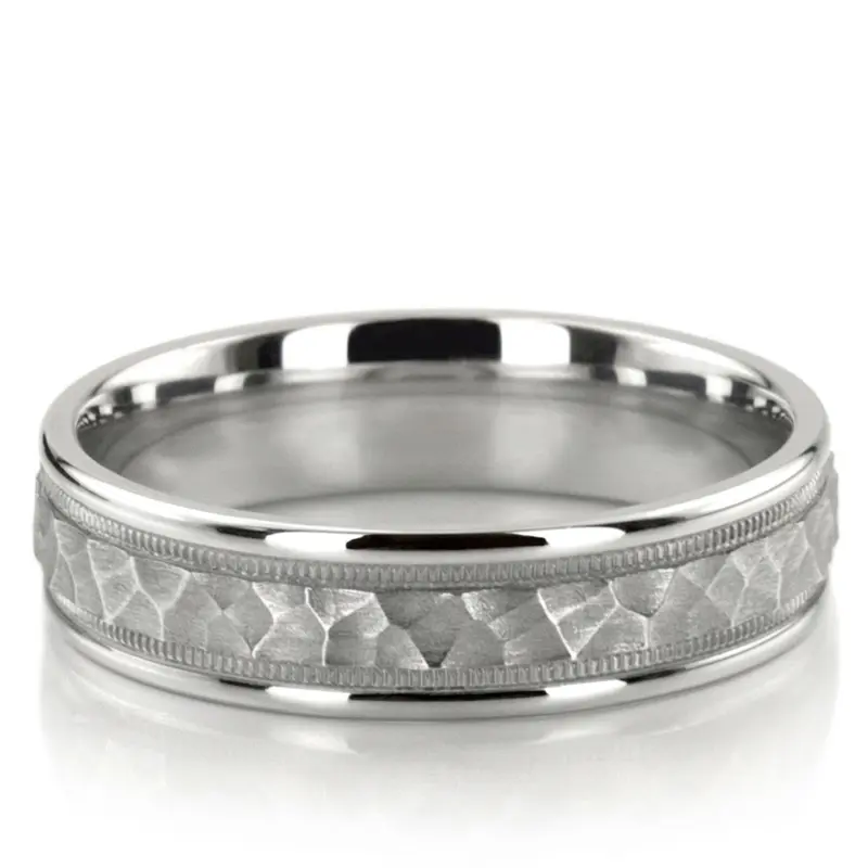 10K white gold 6mm. hammer 6mm-Hammered-Finished-with-Milgrain-Band - main view