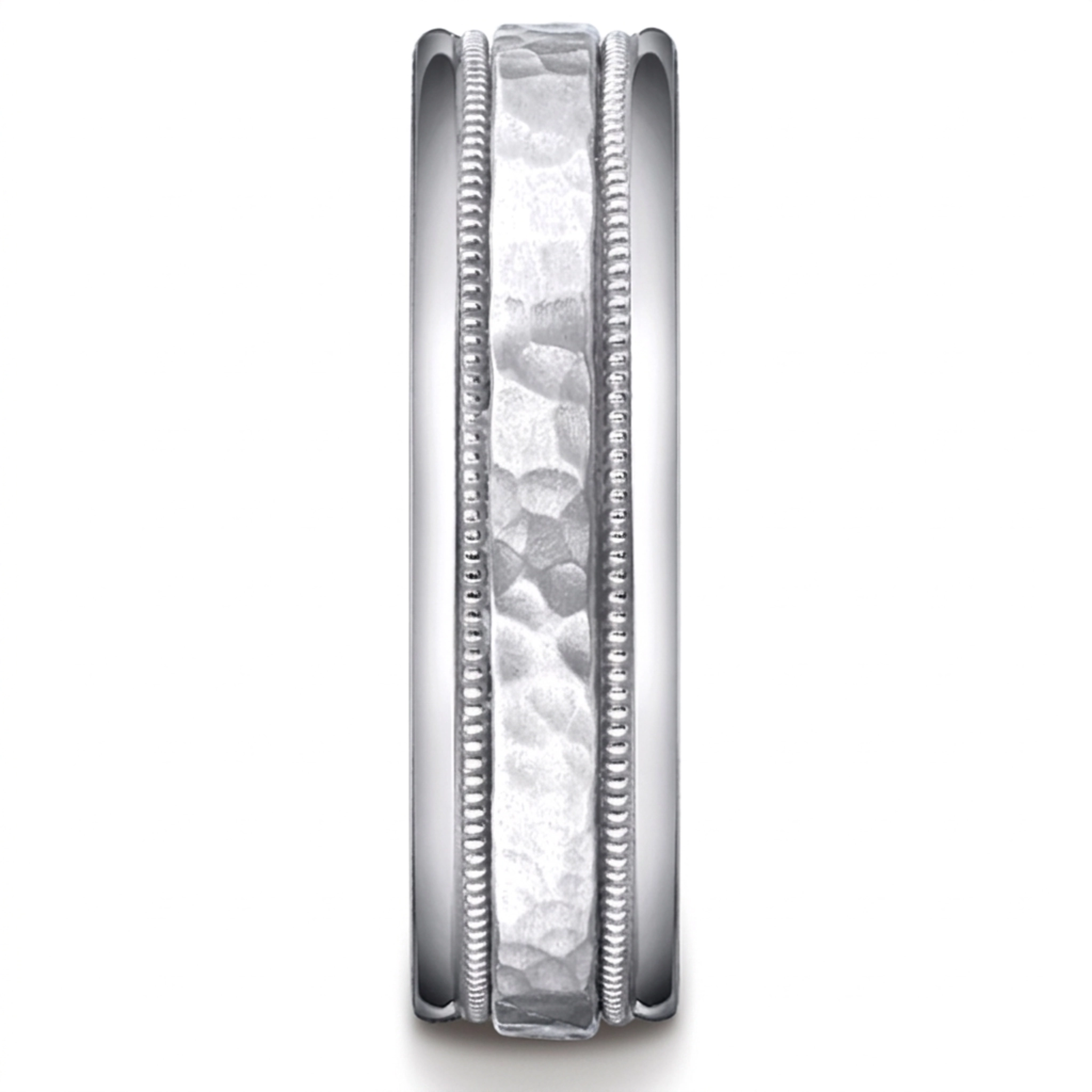 10K white gold 6mm. hammer 6mm-Hammered-Finished-with-Milgrain-Band - alternate view 5
