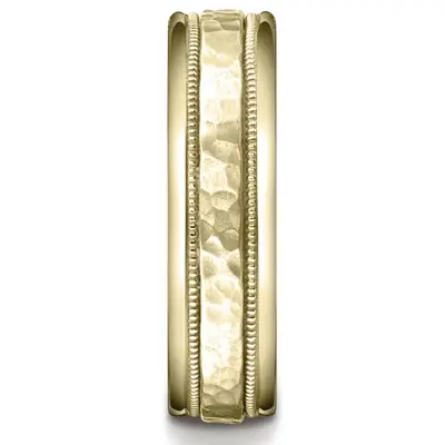 10K yellow gold 6mm. hammer 6mm-Hammered-Finished-with-Milgrain-Band - alternate view 6 thumbnail